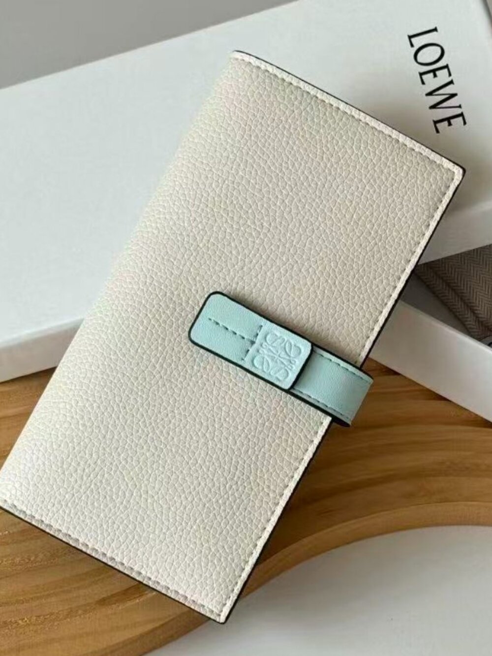 Authentic Loewe Two-Tone Cream & Mint Leather Long Wallet